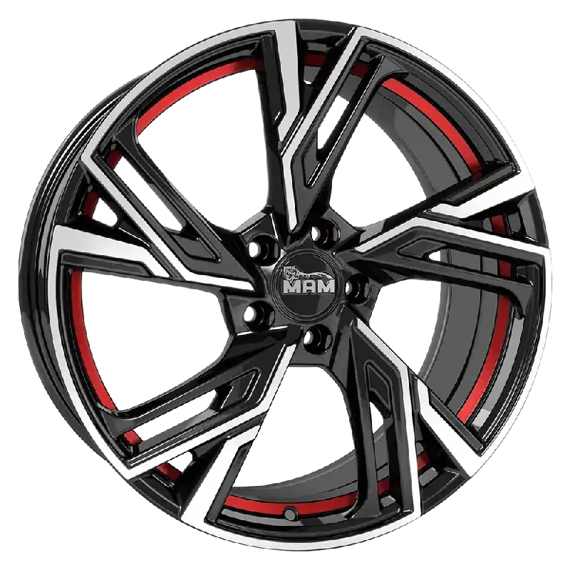 Lichidare de stoc MAM Felgen RS5 16, 7, 5, 100, 38, 63.4, BLACK FRONT POLISH RED INSIDE,