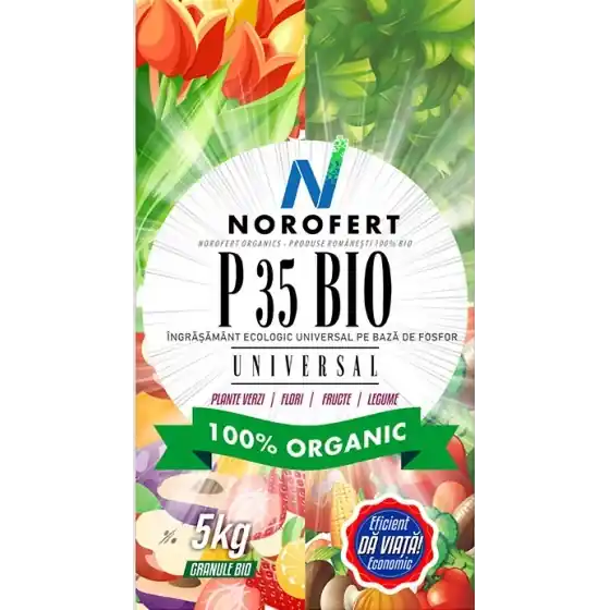 Expediere rapidă Ingrasamant ecologic P35 BIO, 5 kg, NOROFERT, granulat, fosfor pentru legume, pomi, vita de vie