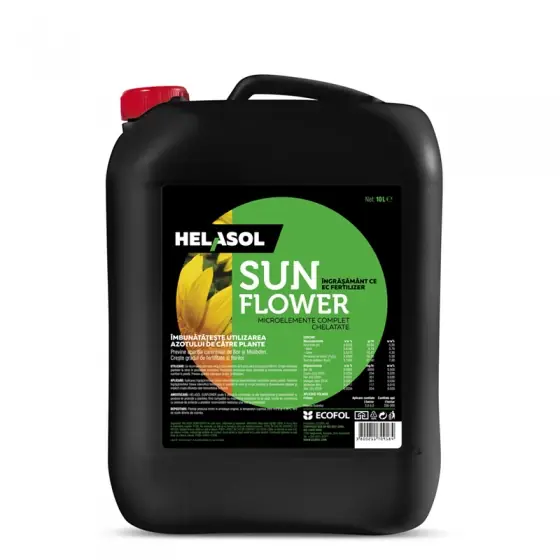 Comandă acum Ingrasamant foliar formulat special pentru a preveni aparitia carentelor de Bor si Molibden din cultura de floarea-soarelui, Helasol Sunflower, 10 l