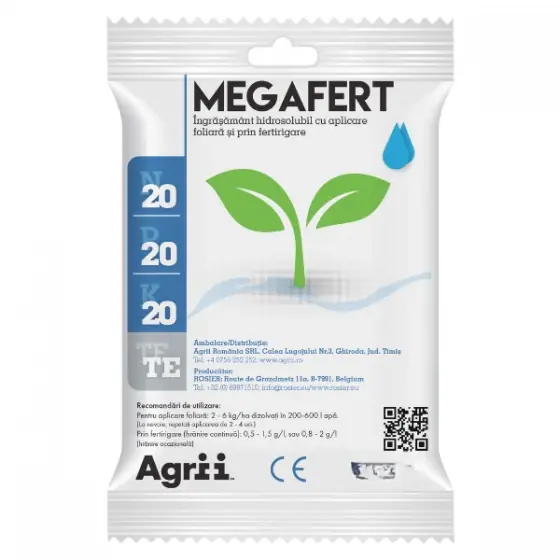 Calitate înaltă Ingrasamant cu un continut ridicat in macroelemente si echilibrat din punct de vedere al raportului NPK, Megafert 20.20.20, 20 kg