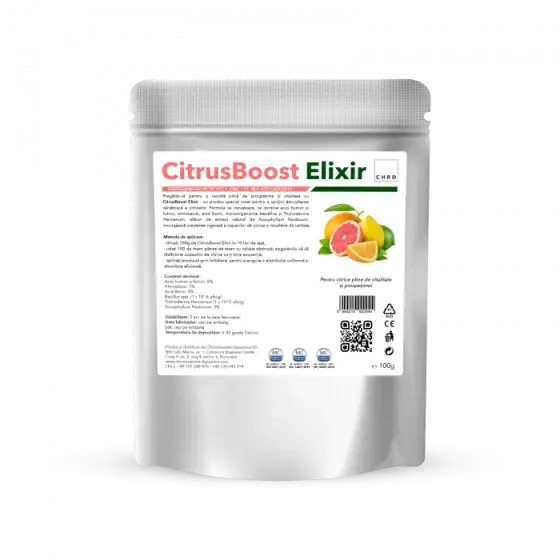 Premium Input ecologic pe baza de microorganisme si acizi humici si fulvici pentru biostimularea citricelor, CitrusBoost Elixir, 100 grame