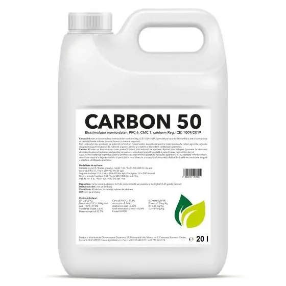 Fertilizant nemicrobian ecologic cu acizi humici si fulvici și materie organica, pentru toate culturile vegetale Carbon 50, 10 litri Livrare expres