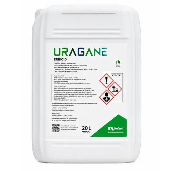 Erbicid total Uragane, 20 l, Nufarm, 540 g/L Glifosat, buruieni anuale si perene Reducere specială