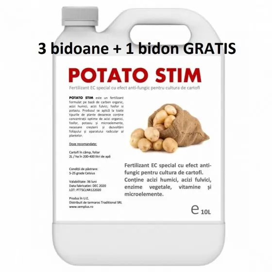 Pachet promotional Fertilizant EC special cu efect antifungic pentru cultura de cartofi, Potato Stim, 10 L, 3+1 GRATIS Noutate