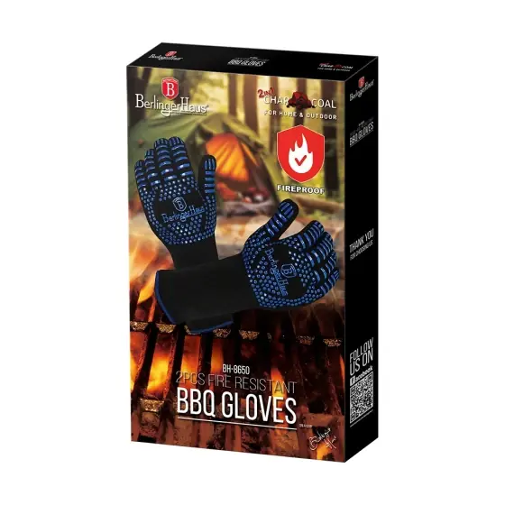 Cumpărături sigure Set 2 bucăți mănuși BBQ rezistente la foc, negru-albastru - BH/8650