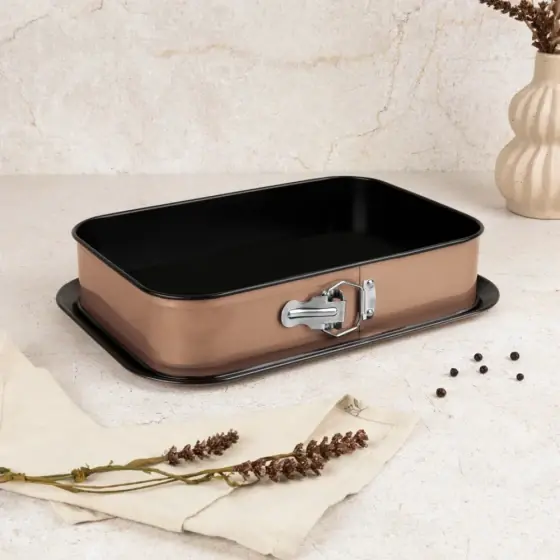Tavă dreptunghiulară cu inel detașabil, 39*27 cm, rose gold - BH/6474A Livrare rapidă