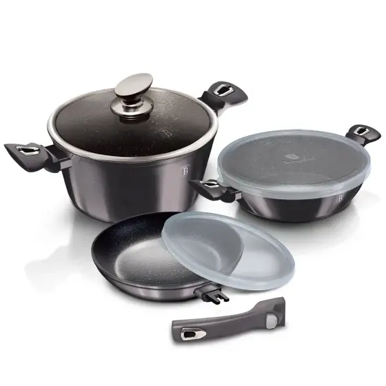 Discount Set de gătit 6 piese cu mâner detașabil, Metallic Line Carbon Pro Edition - BH/7052
