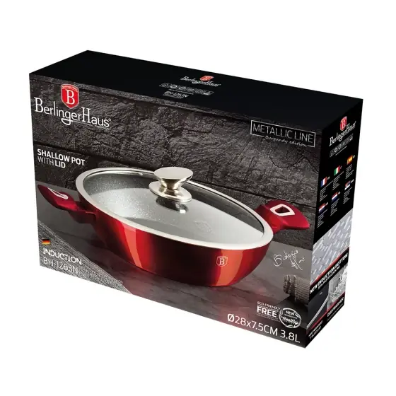 Cratiță joasă cu capac, 28 cm, Metallic Line Burgundy Edition - BH/1263N Cel mai vândut