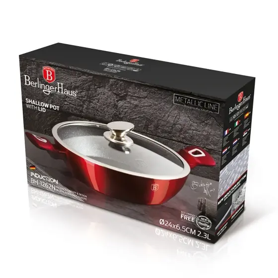 Ofertă limitată Cratiță joasă cu capac, 24 cm, Metallic Line Burgundy Edition - BH/1262N