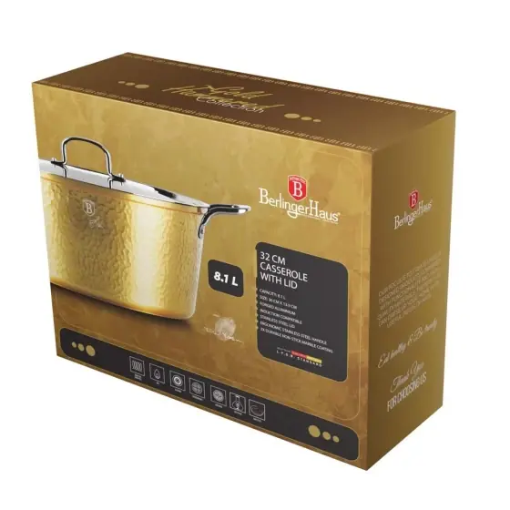Cratiță cu capac, 32 cm, Hammered Gold Collection - BH/8013 Plată sigură