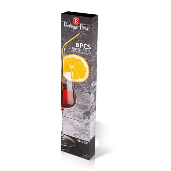 Reduceri Set 6 paie curbate din oțel inoxidabil, culoare champagne - BH/2983