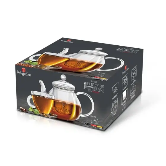 Promoție Ceainic din sticlă cu filtru din sticlă, 1L - BH/7828