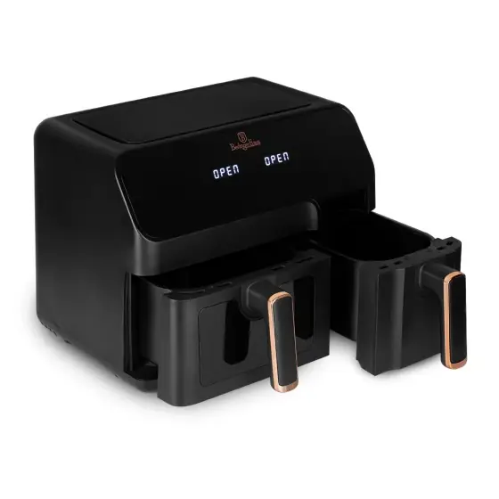 Reducere de preț Friteuză cu aer cu coș dublu, 5,5L + 3,5L, o parte cu fereastră vizibilă, negru - rose gold - BH/9467