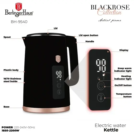 Cumpără online Set fierbător electric și prăjitor de pâine, negru- rose gold - BH/9540