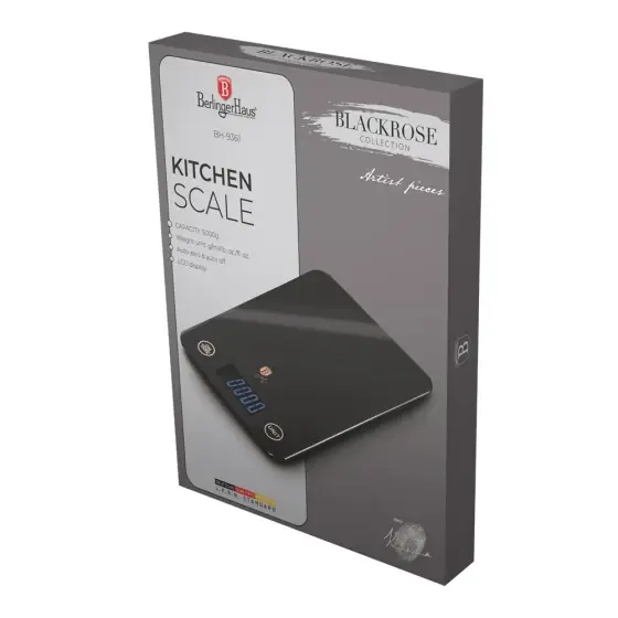 Cântar de bucătărie digital din sticlă, capacitate 5 kg, negru-rose gold - BH/9361 Bestseller