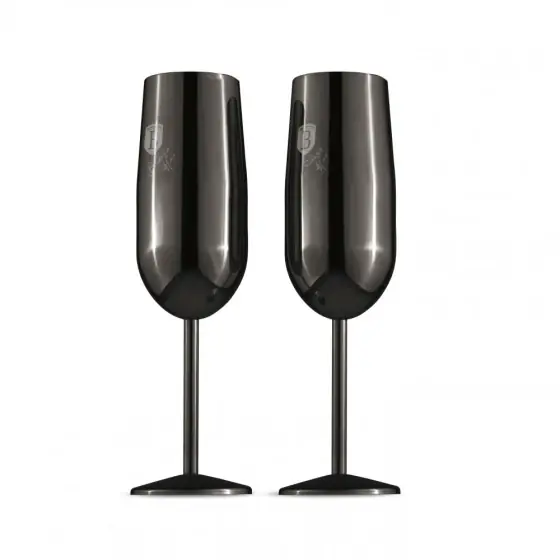 Preț mic Set 2 pahare de șampanie din metal, negre - BH/8664