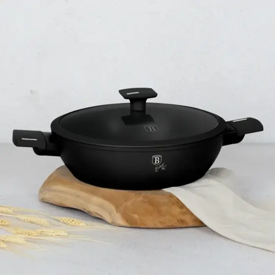 Cratiță joasă cu capac, 28 cm, Colecția Matte Black - BH/8185 Cel mai bun preț
