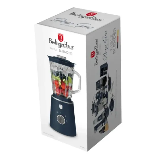 Promoție Blender de masă cu recipient din STICLĂ 1,5 L, 1000 W, albastru mat - BH/9824