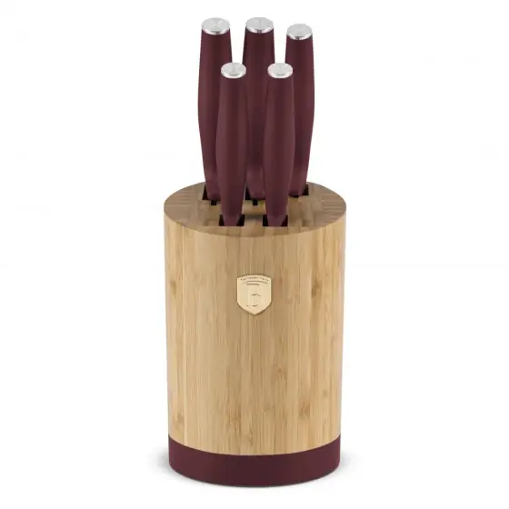 Set cuțite 6 piese cu suport din BAMBUS, bordeaux mat - BH/2754 Reducere extra