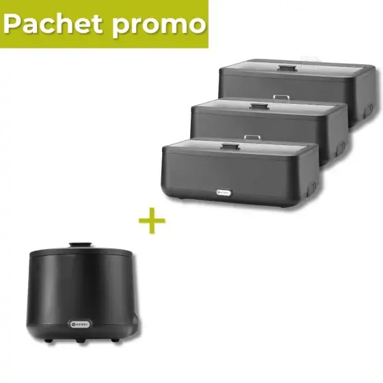 Ofertă limitată Pachet 3x Chafing dish electric UNIQ GN 1/1 + Supiera 8L negru