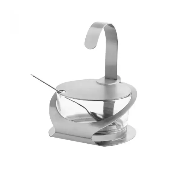 Preț redus Bol servire zahar / parmezan, Hendi, suport inox, include lingurita, 130x(H)90 mm.