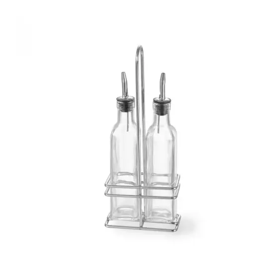 Disponibil imediat Oliviera cu 2 sticle ulei/otet in suport si cu picurator, 230 ml, 115x60x(H)325 mm, Hendi
