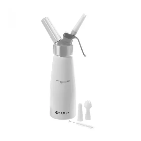 Aparat / sifon frisca Kitchen Line, Hendi, capacitate 0.5 litri, 8x 26 cm, corp aluminiu, incluse 3 duze polipropilena si perie curatare Preț promoțional