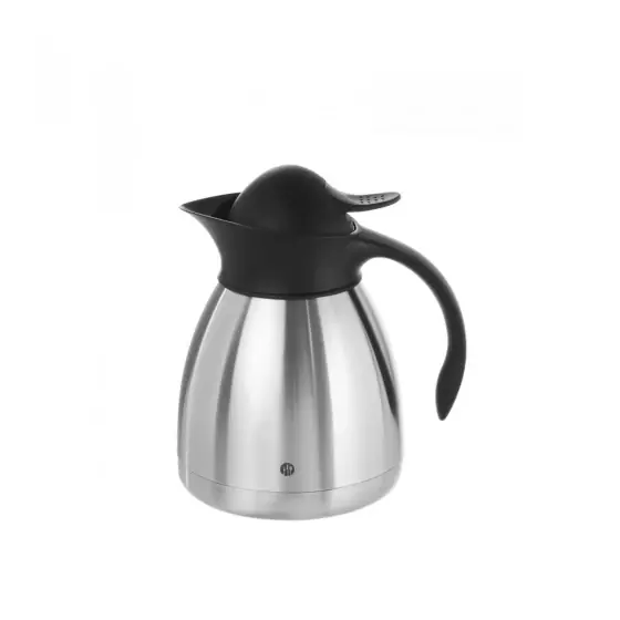 Ofertă exclusivă Cana termos din inox, pereti dubli, Hendi, capacitate 1 lt, 45x205 mm, sistem apasare capac negru