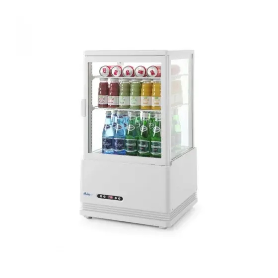 Vitrina rece de prezentare, alba, 58 lt, interval temp. 2-6 gr C, 170 W, 2 rafturi reglabile pe inaltime, ARKTIC by Hendi, 452x406x(H)816 mm, Clasa energetica C Cumpără online