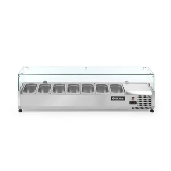 Cumpără online Vitrina frigorifica tip display, capacitate 8 tavi GN 1/4, ARKTIC by Hendi, interval temperatura +2/+8 gr C, 335x1800x(H)425mm, 170 W, functie auto-decongelare, termostat digital, display LCD