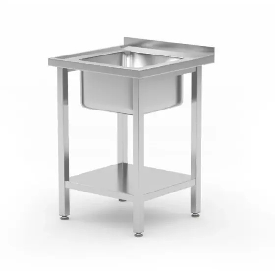 Reducere Masa cu chiuveta cu 1 vas si raft - infiletat, adancime 600 mm, HENDI, Budget Line, chiuveta centrata, 600x600x(H)850mm