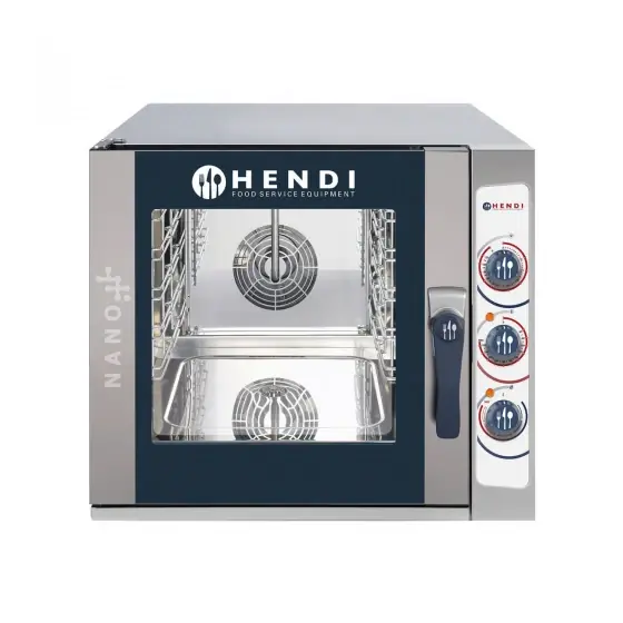 Nu rata Cuptor convectie cu umidificare, HENDI NANO, capacitate 5 tavi x GN 2/3, 2 elemente incalzire, 2 ventilatoare, termostat reglabil, 50-260 gr C, timer 0 - 120 min, 5400 W, 700x714x(H)628 mm