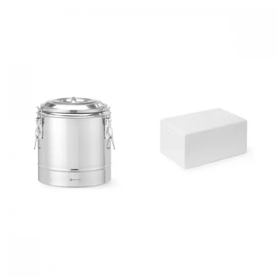 Reducere extra Pachet Termos pentru transport alimente, inox,11 litri, 300x(H)345mm plus Cutie termoizolanta 32 lt, interior 500x300x(H)215 mm, exterior 580x380x(H)285 mm, HENDI Smart, spuma polipropilenica