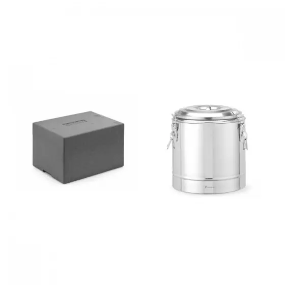 Pachet Cutie termoizolanta 37.5 L, interior 472x322x (H) 270 mm, exterior 532x382x (H) 330 mm, HENDI Smart, spuma polipropilenica plus Container transport alimente, HENDI, 19L, inox, V, Ø350x(H)400mm Ultima șansă