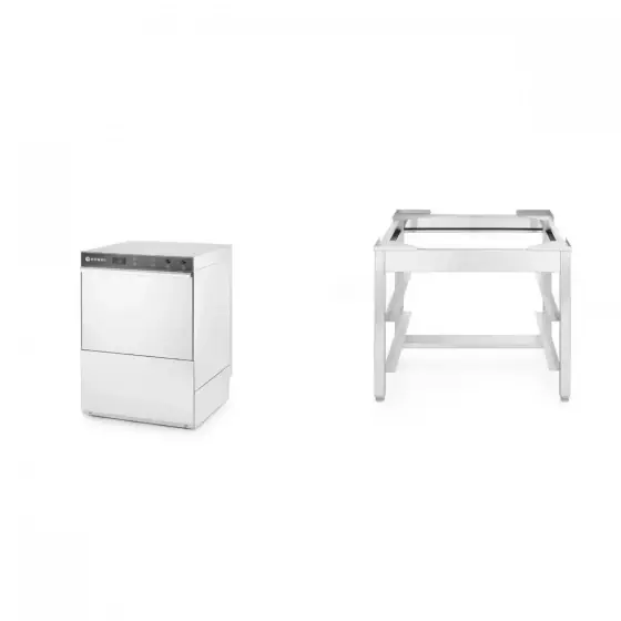 Pachet Masina profesionala de spalat vase K 50 cu pompa de evacuare si detergent 50 x 50 control electromecanic 400 W Hendi Inox 570x600(+370)x(H)830 mm plus Suport pentru masina de spalat vase K50 570x560x(H)500MM Doar azi