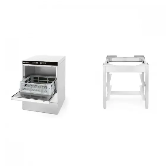 Pachet Masina profesionala de spalat pahare cu pompa de evacuare si detergent K40 Hendi 230 W 470x510(+325)x(H)710 mm plus Suport podea pentru masina de spalat vase, Inox Hendi 470x500x(H)500 mm Ofertă limitată