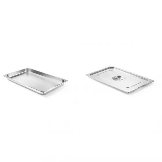 Preț promoțional Pachet Tava Hendi Gastronorm GN 1/1 40 mm 5.3 lt - gama Profi Line, otel inoxidabil plus capac cu maner pentru tava gastronom GN 1/1, Profi Line, din inox