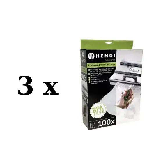 Comandă acum 3 x Set 100 pungi vacuum gofrate 300x400mm, 2 straturi, 75 microni grosime, Hendi, filtru UV