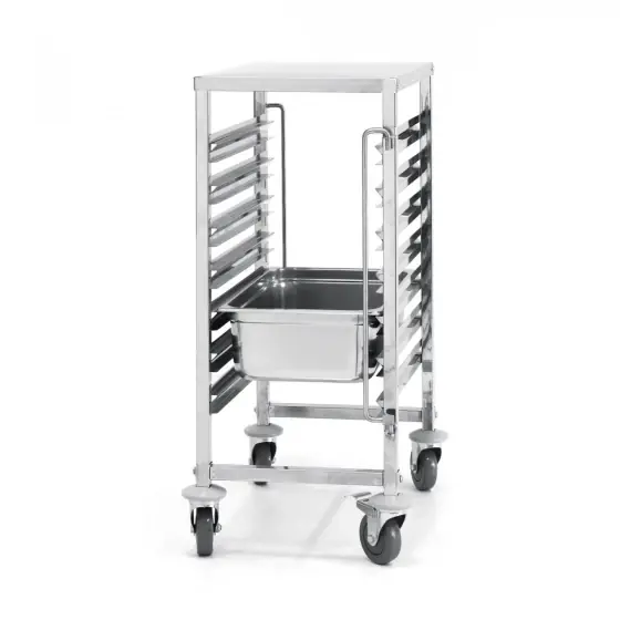 Preferatul clienților Carucior Hendi pentru debarasare tavi 7 x GN 1/1, 445x615x(h)945 mm Inox, 4 roti pivotante, 2 cu frane