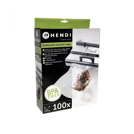 Chilipir Set 100 pungi vacuum gofrate 300x400mm, 2 straturi, 75 microni grosime, Hendi, filtru UV
