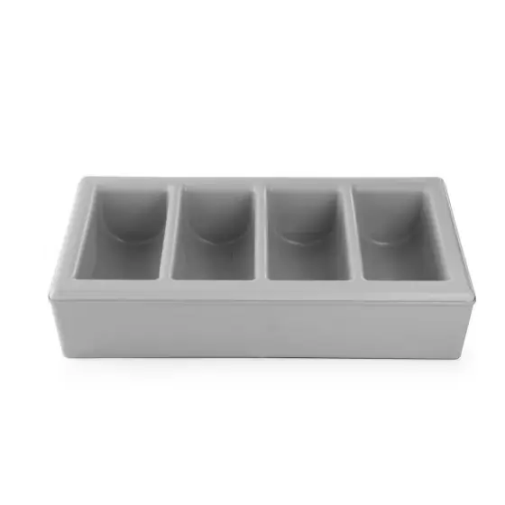 Tava pentru tacamuri, dimensiuni 53x23x18 cm, cu suport, 4 sectiuni, Hendi, polietilena gri Preț mic