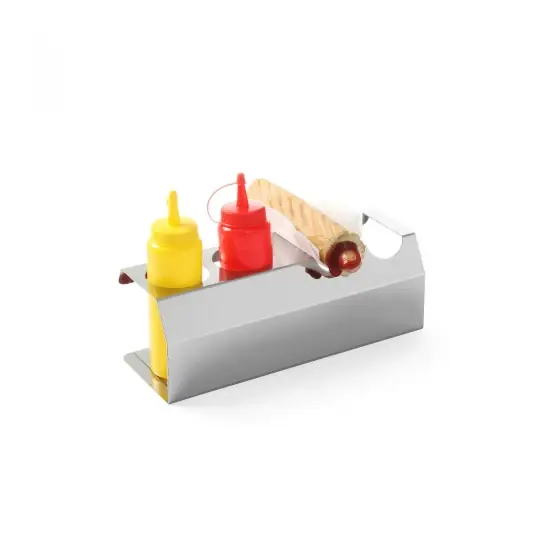 Stand pt 5 recipiente mustar / ketchup / sosuri de 0.70 lt, Hendi, inox, 530x110x(H)118 mm Lichidare de stoc