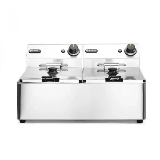 Cumpără acum Friteuza electrica profesionala 2x6 litri 2x3300 W, termostat 0-190 gr C, corp inox, Hendi Blue Line, 550x430x(H)290 mm