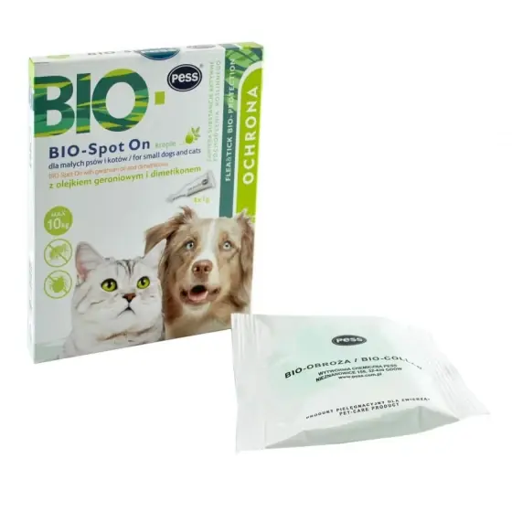 Disponibil imediat Pipeta Antiparazitara Pentru Cani Si Pisici Pess Bio-Spot On Cu Ulei Geranium Si Dimethicone 4X1G 10 Kg/1040