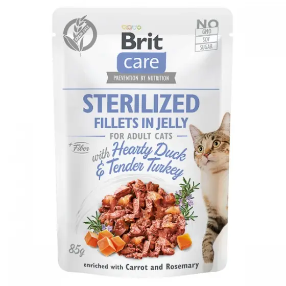 Livrare expres Brit Care Cat Sterilized Fillets in Jelly with Hearty Duck & Turkey 85 g