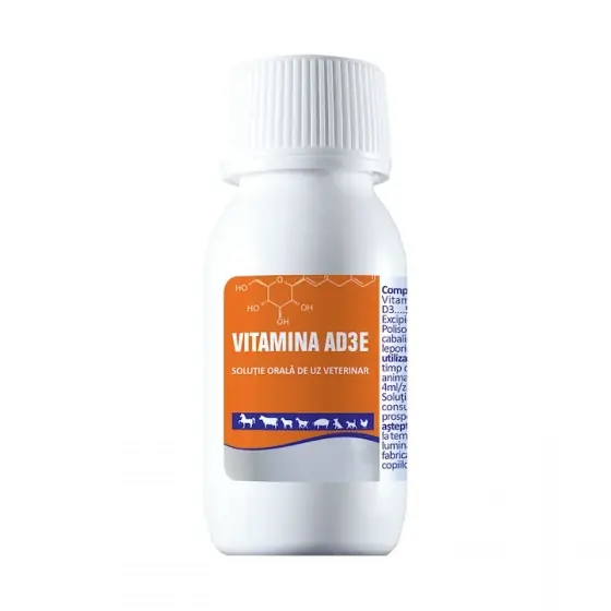 Noutate Solutie orala cu multivitamine pentru animale, Vitamina AD3E, 100 ml