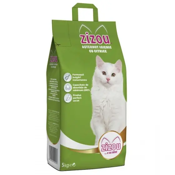 Asternut igienic pentru pisici bentonita, citrice, Zizou, 5 Kg Ieftin