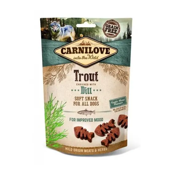 Recompense pentru caini, Carnilove Dog Semi-Moist Snack, Pastrav si Marar, 200 g, set de 6 bucati Ofertă specială