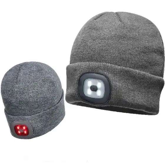 Ofertă limitată Caciula tricotata de iarna, cu led fata + led spate rosu -BEANIE 2 Led - B028 - GREY