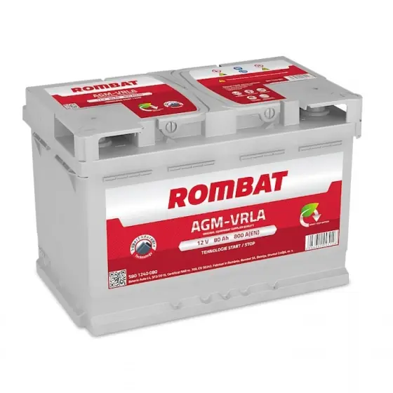 Plată securizată Acumulator auto, Rombat, AGM/VRLA 80Ah, 800A